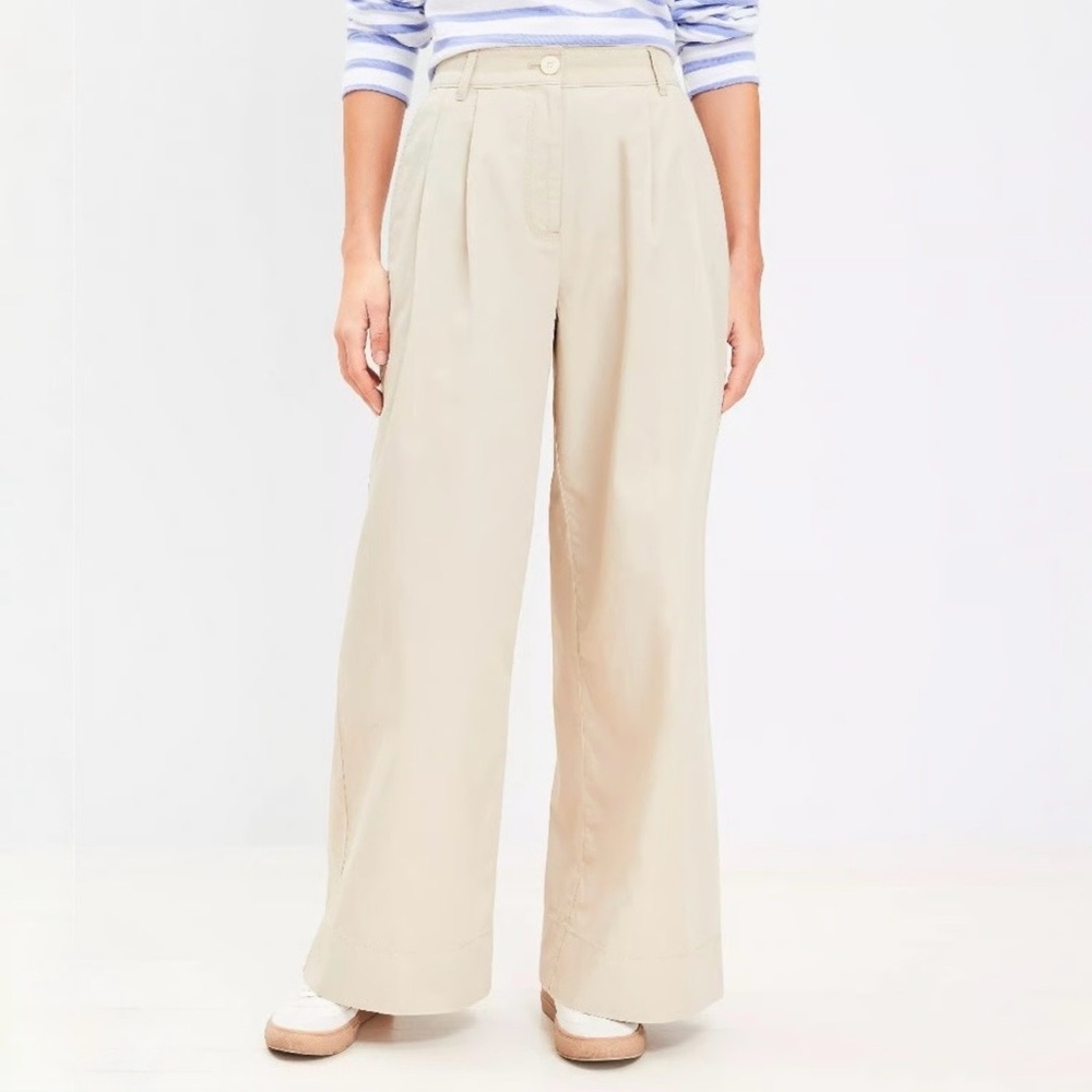 Brand New ~ LOFT Poplin Wide Leg Pants in Beige, Cream, Khaki Color ~Size 14